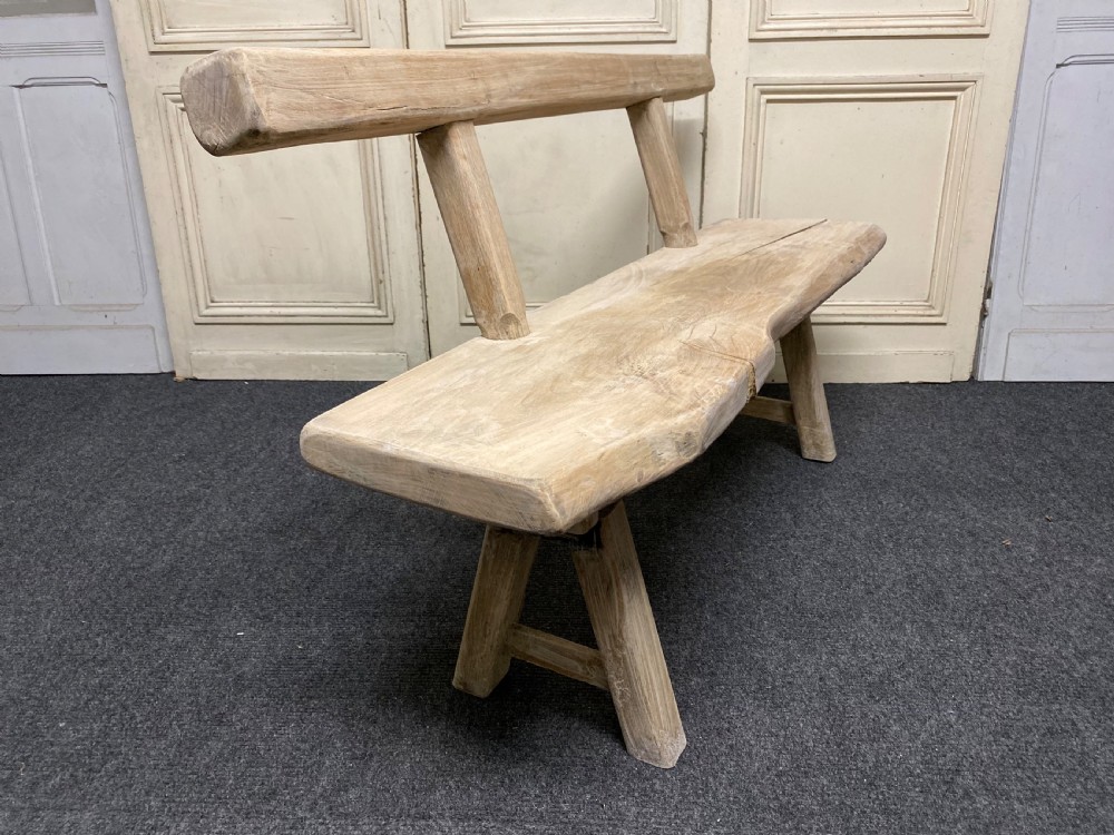 French Rustic Bleached Oak Bench View XI