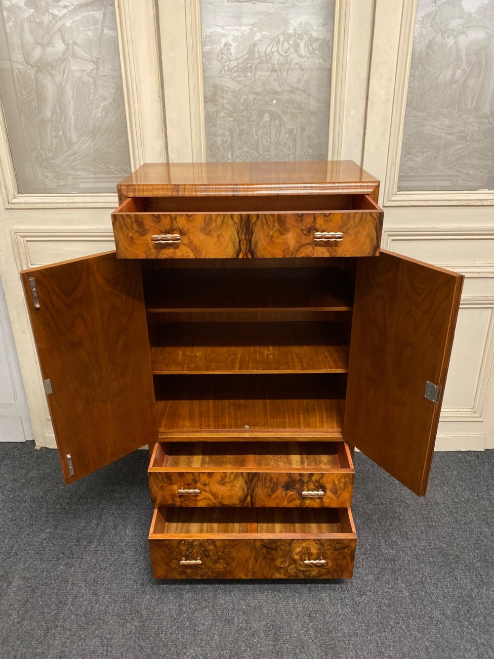 Burr Walnut Art Deco Chest Cupboard  View VIII