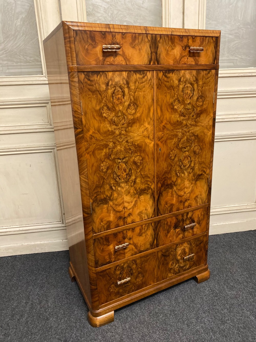 Burr Walnut Art Deco Chest Cupboard  View XIV