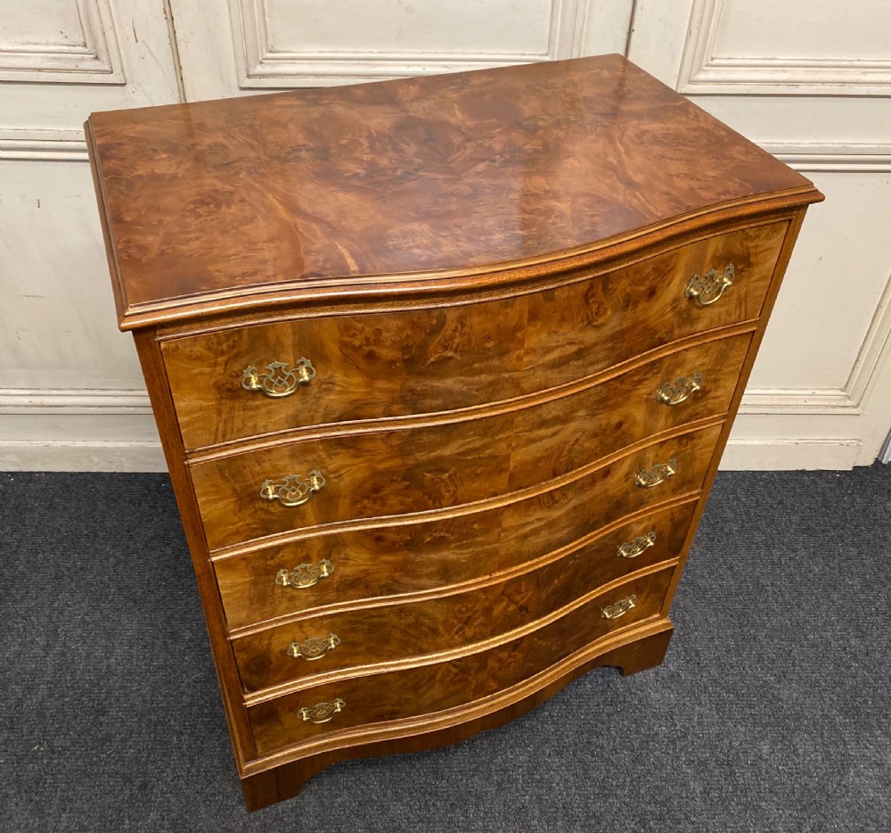 Burr Walnut Bow Front Chest of Drawers View II
