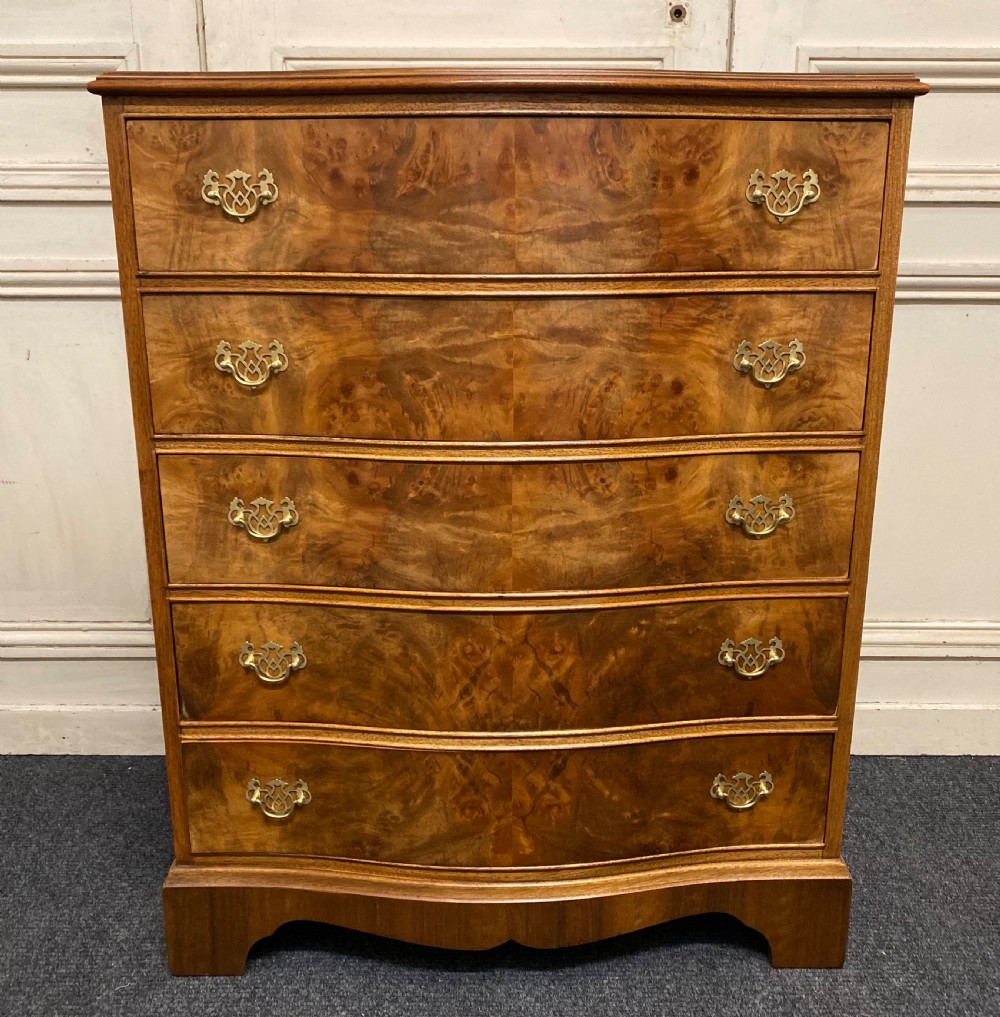 Burr Walnut Bow Front Chest of Drawers View V