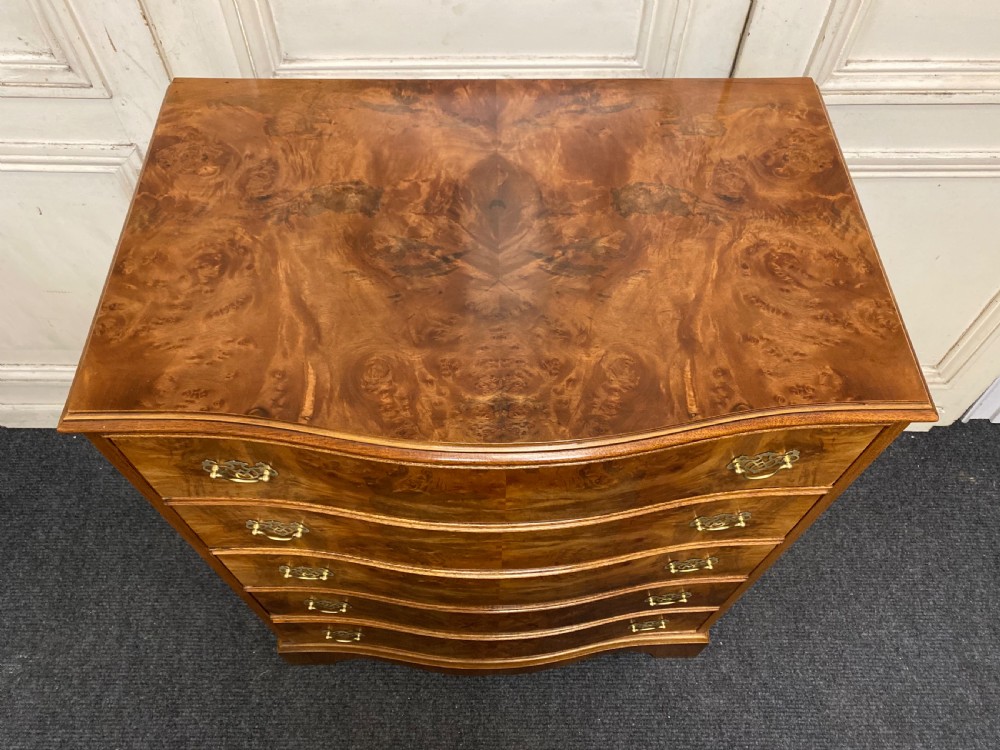Burr Walnut Bow Front Chest of Drawers View VII