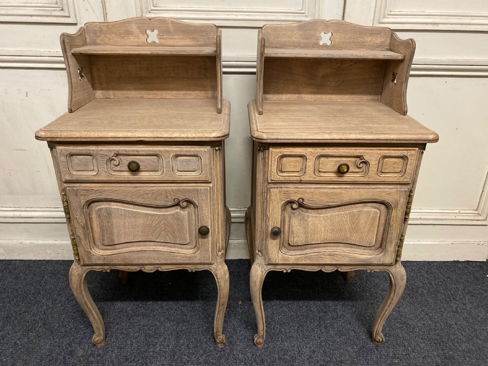 Pair French Bleached Oak Bedside Cupboards