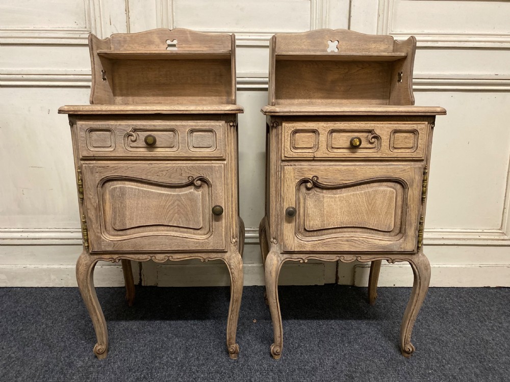 Pair French Bleached Oak Bedside Cupboards View III