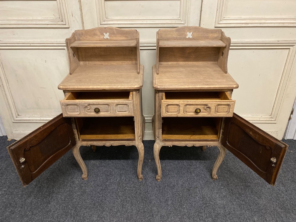 Pair French Bleached Oak Bedside Cupboards View IV