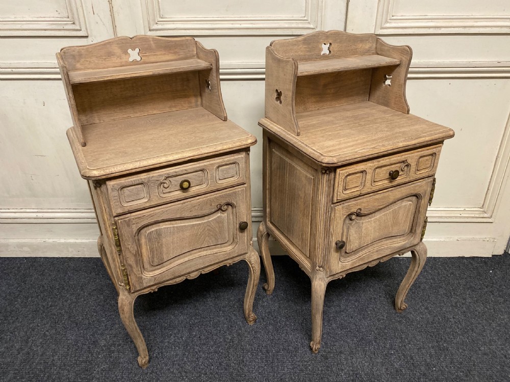Pair French Bleached Oak Bedside Cupboards View V