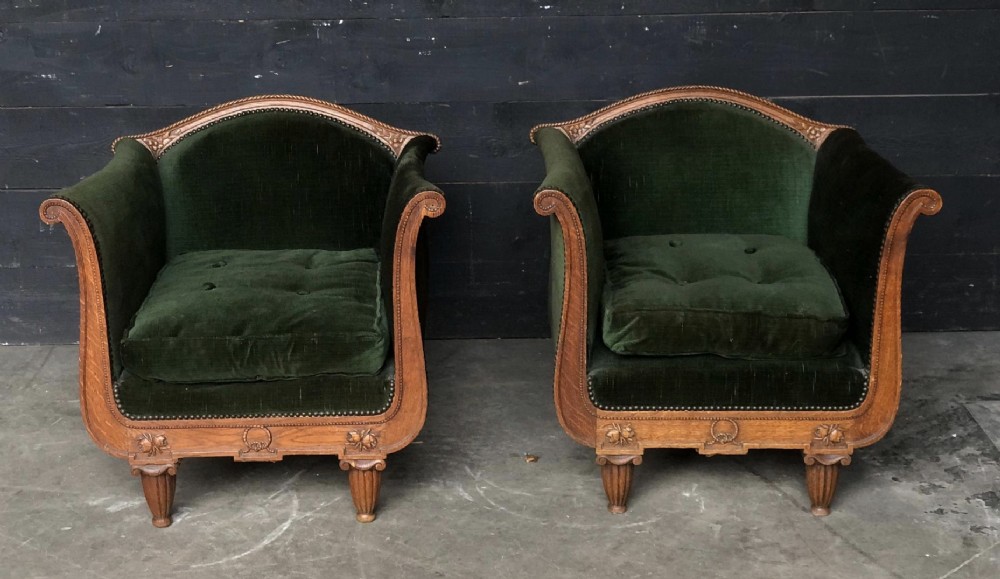 Pair French Art Deco Arm Chairs