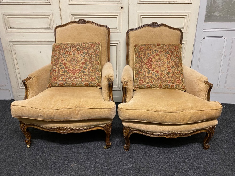 Generous Pair French Bergere Arm Chairs View IV