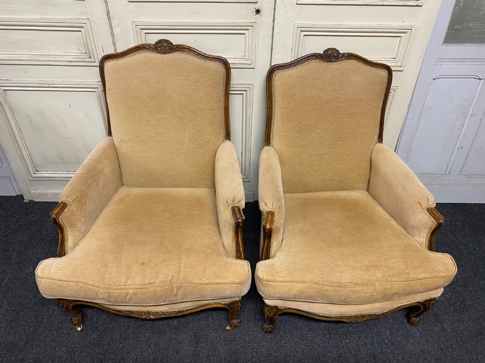 Generous Pair French Bergere Arm Chairs View II