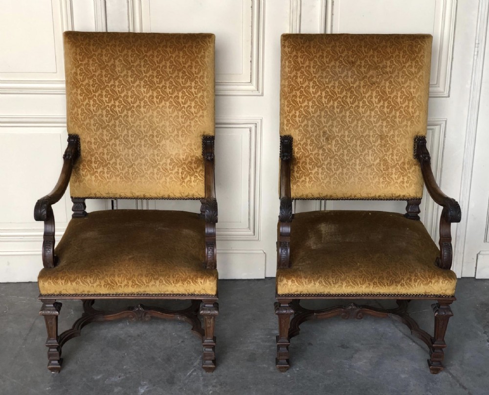 Pair French Walnut Armchairs