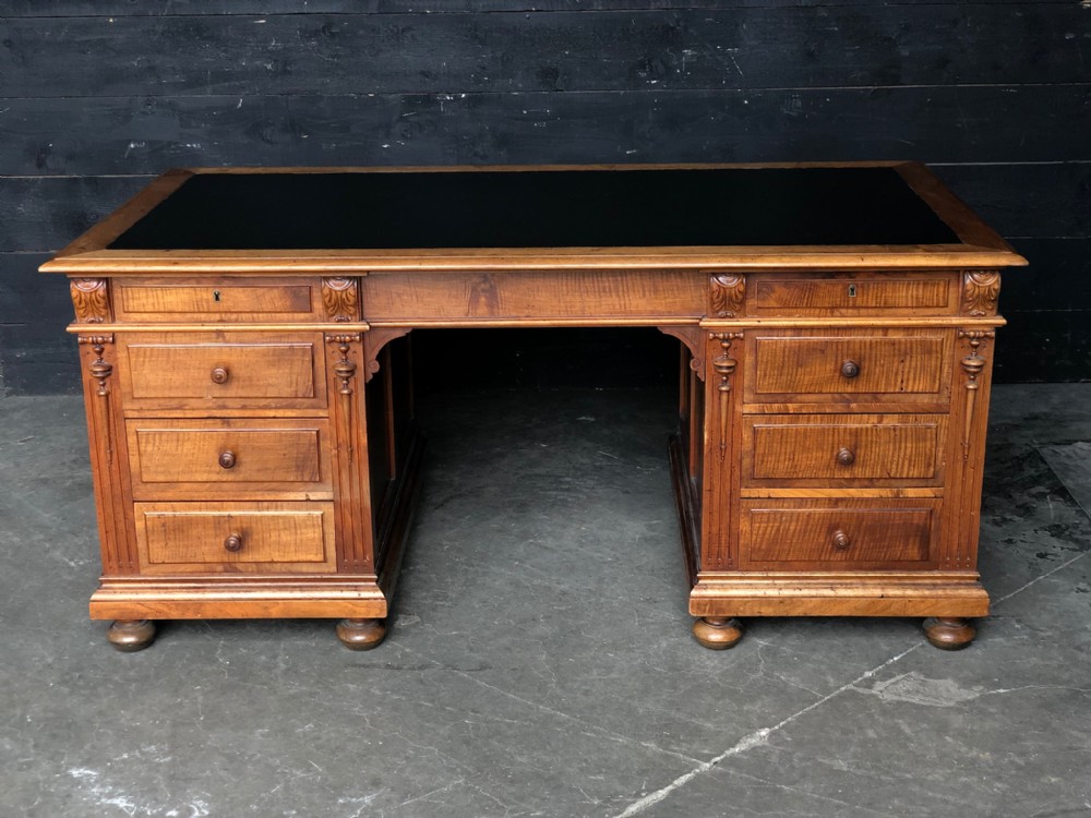 Large Walnut Pedestal Desk