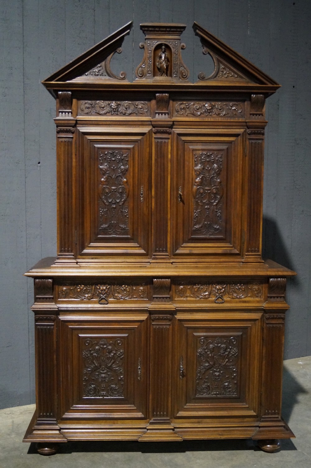 Impressive Carved French Walnut Cabinet