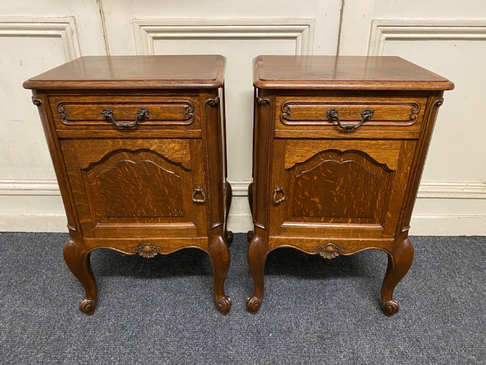 Pair French Oak Bedside Cupboards