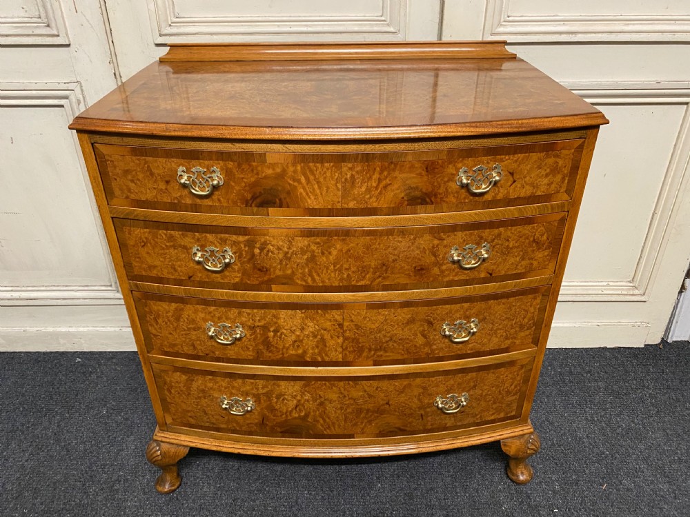 Burr Walnut Bow Front Chest of Drawers