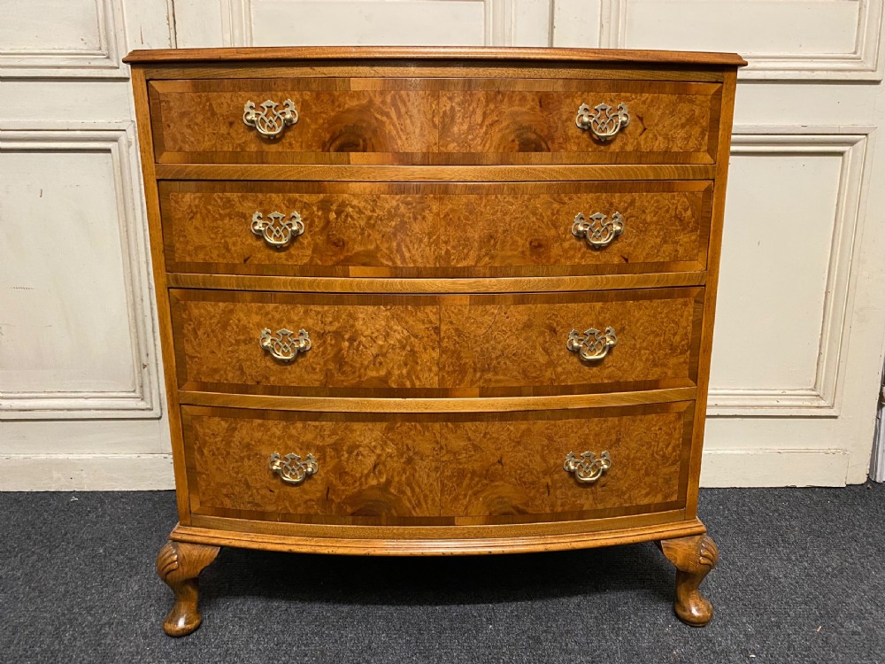 Burr Walnut Bow Front Chest of Drawers View II