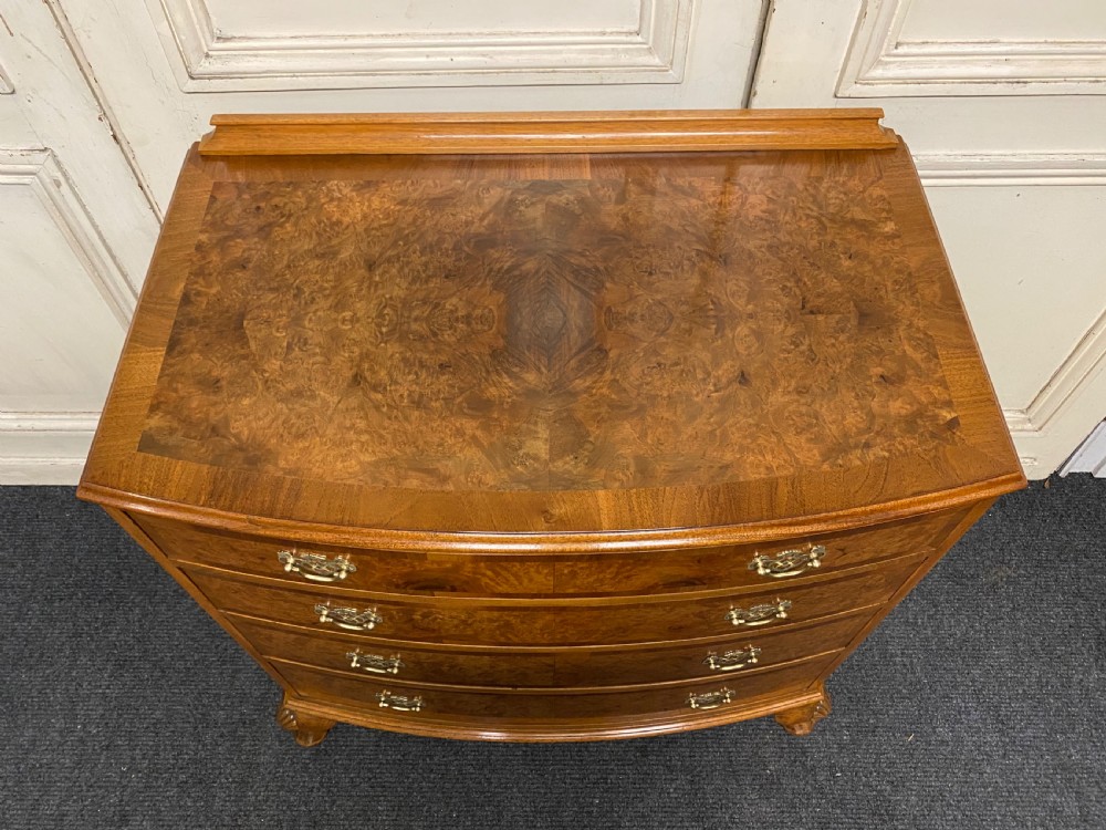 Burr Walnut Bow Front Chest of Drawers View III