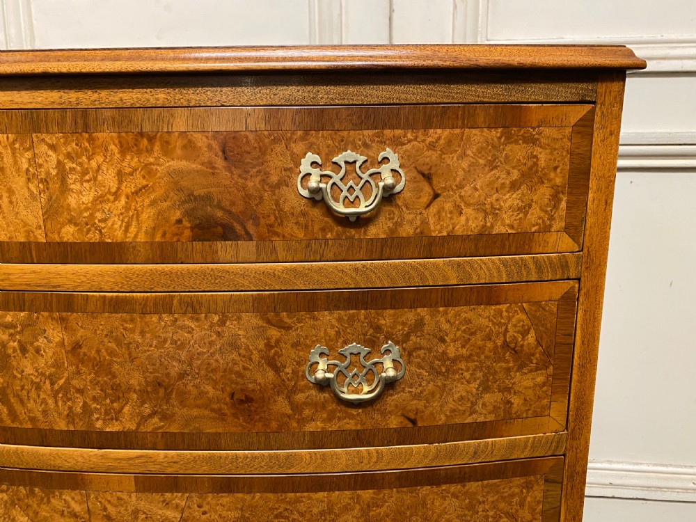 Burr Walnut Bow Front Chest of Drawers View IV
