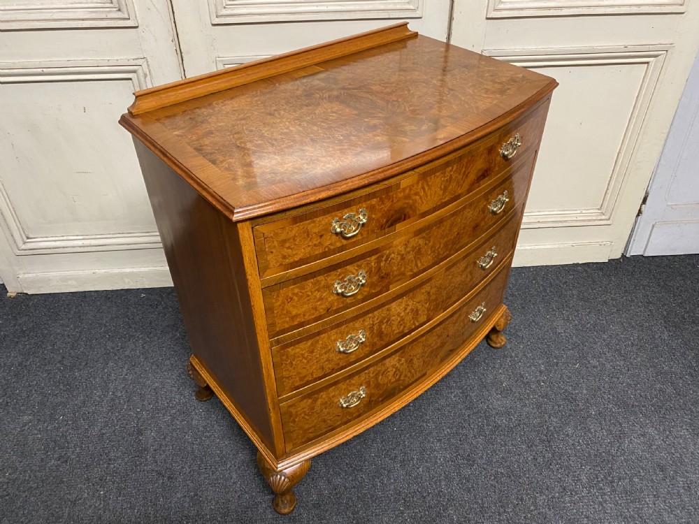 Burr Walnut Bow Front Chest of Drawers View IX