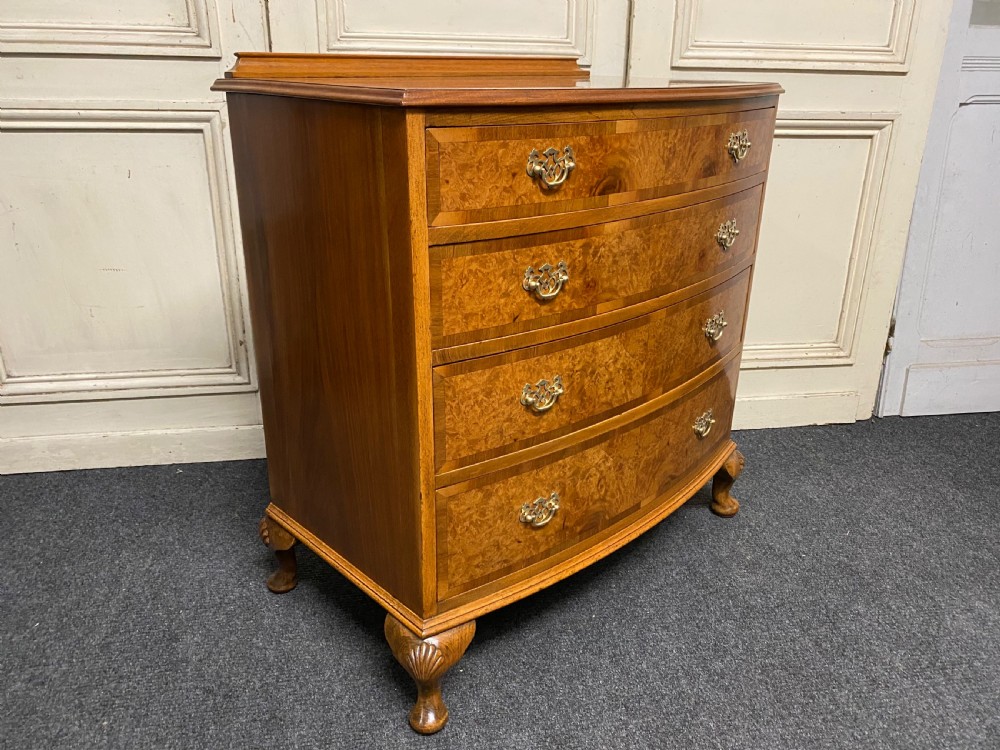 Burr Walnut Bow Front Chest of Drawers View X