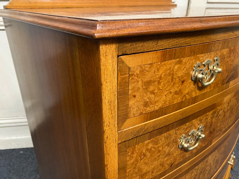 Burr Walnut Bow Front Chest of Drawers View XI