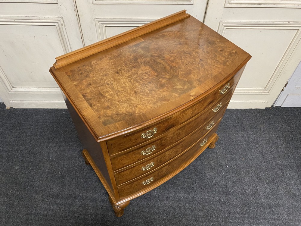 Burr Walnut Bow Front Chest of Drawers View XII