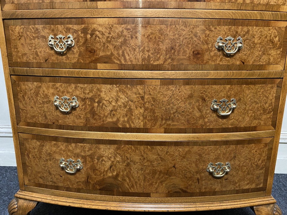 Burr Walnut Bow Front Chest of Drawers View XIII