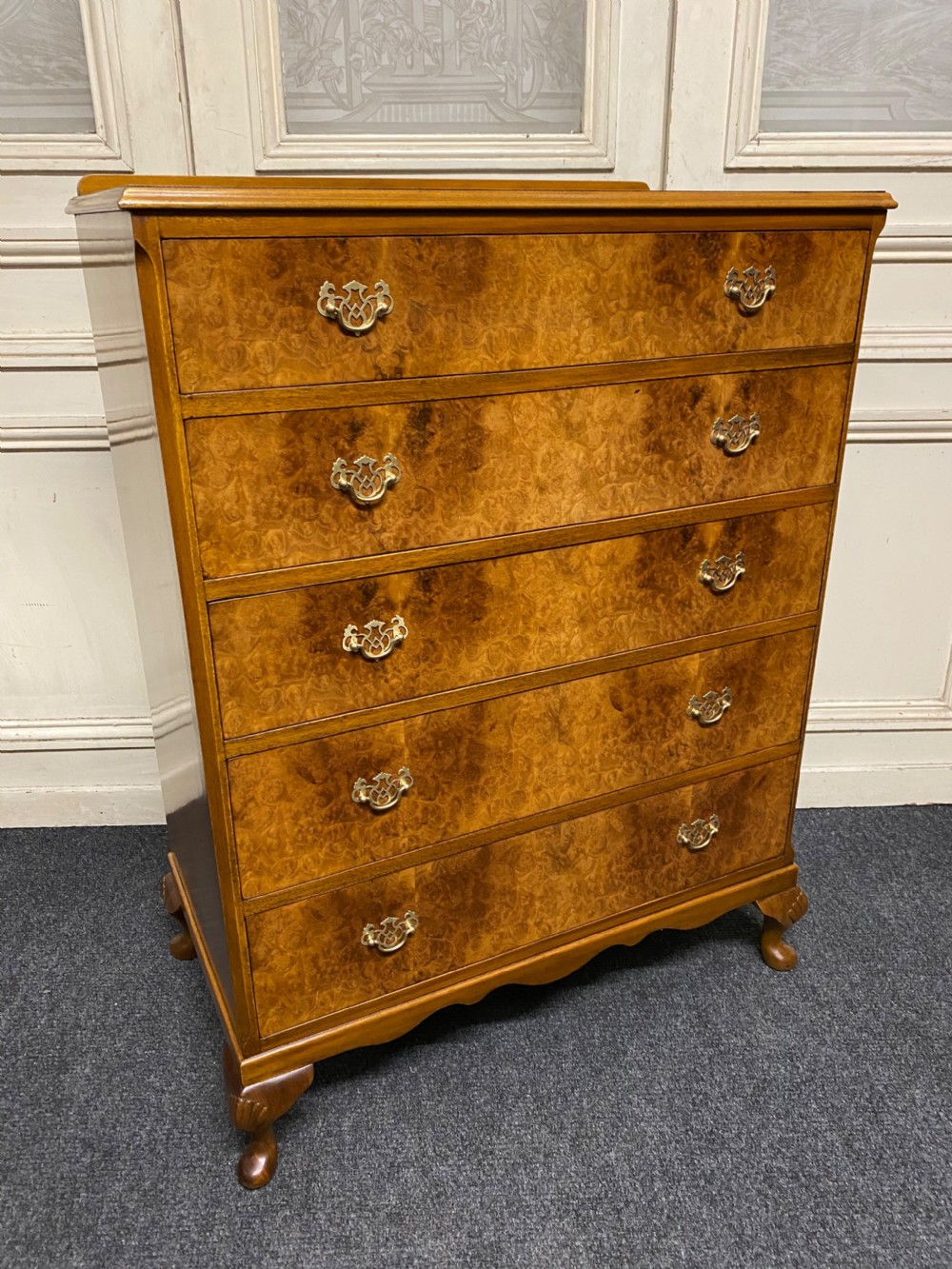 Burr Walnut 5 Drawer Chest