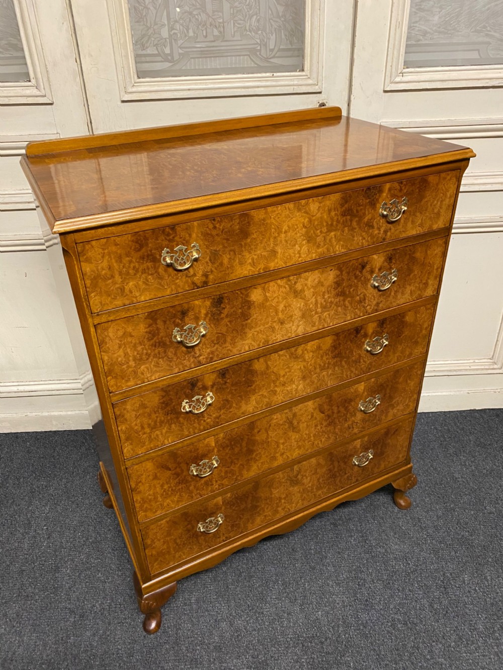 Burr Walnut 5 Drawer Chest View III