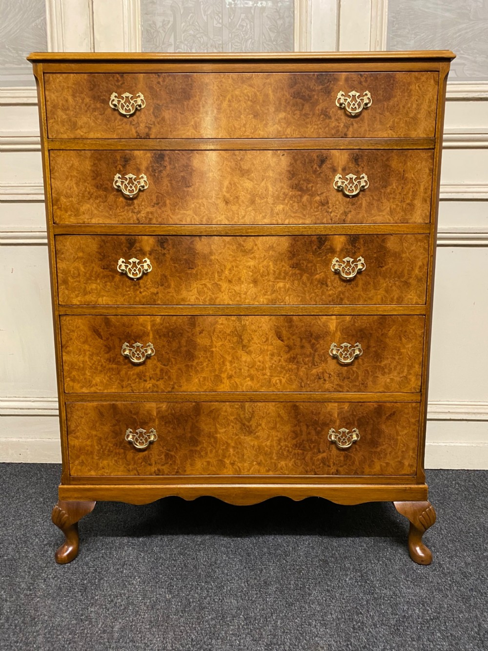 Burr Walnut 5 Drawer Chest View IV