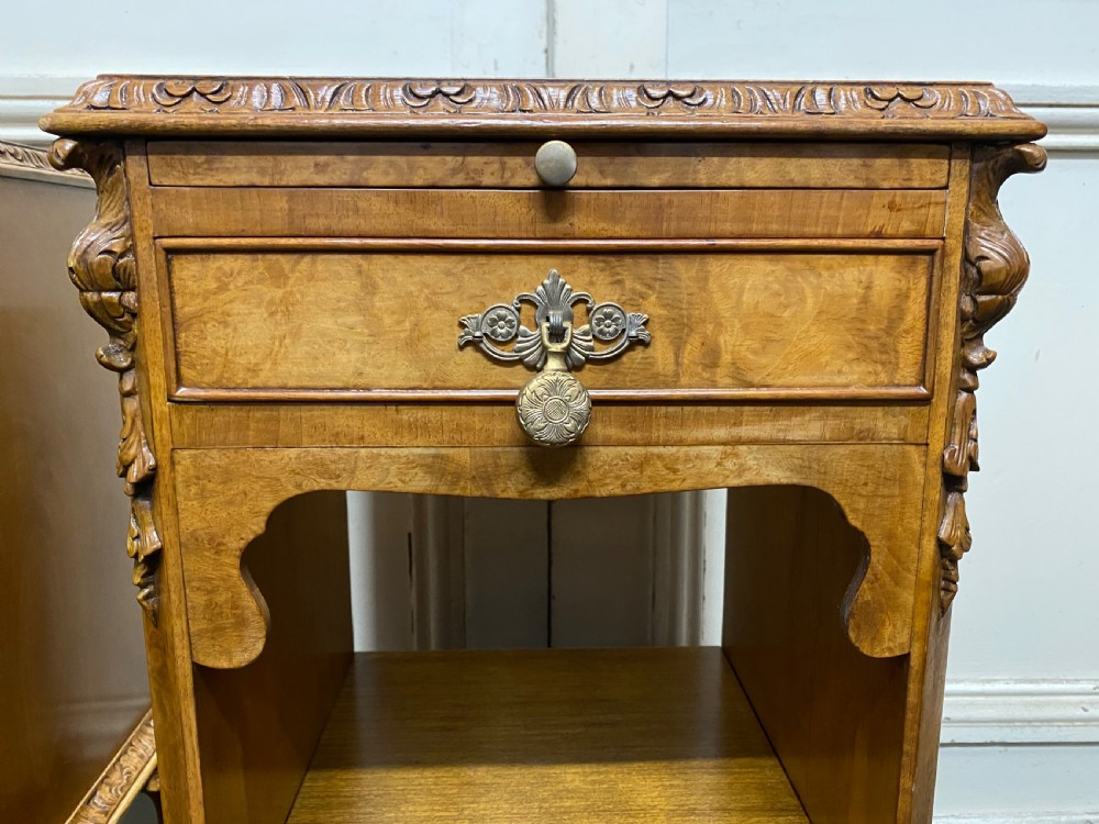 Pair Burr Walnut Bedside Cabinets View III
