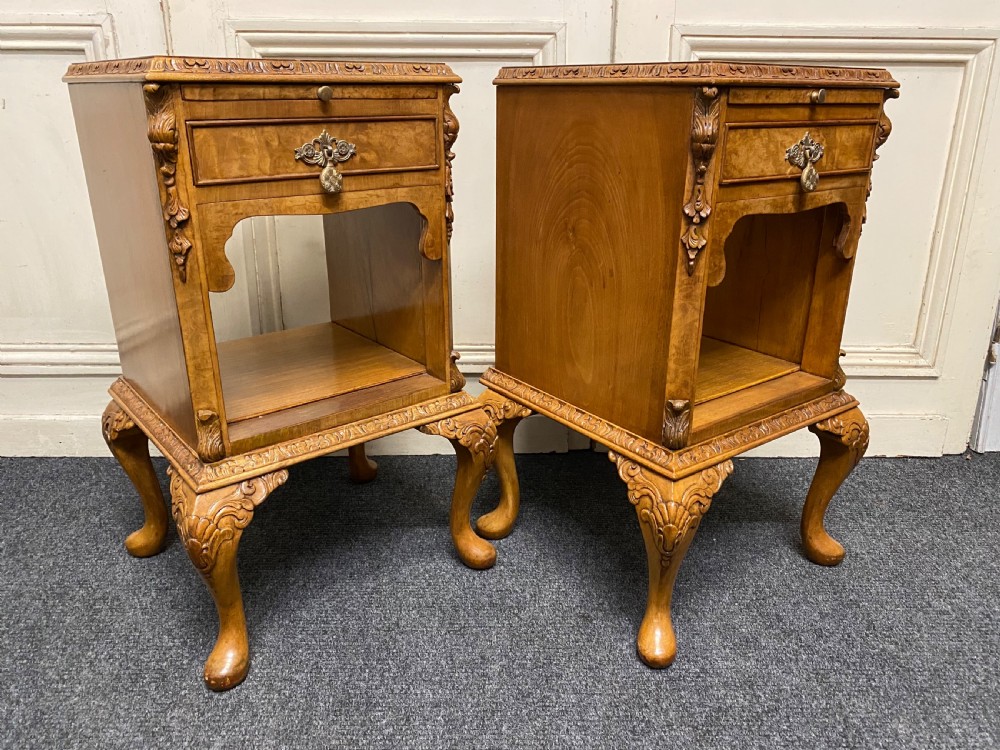 Pair Burr Walnut Bedside Cabinets View X