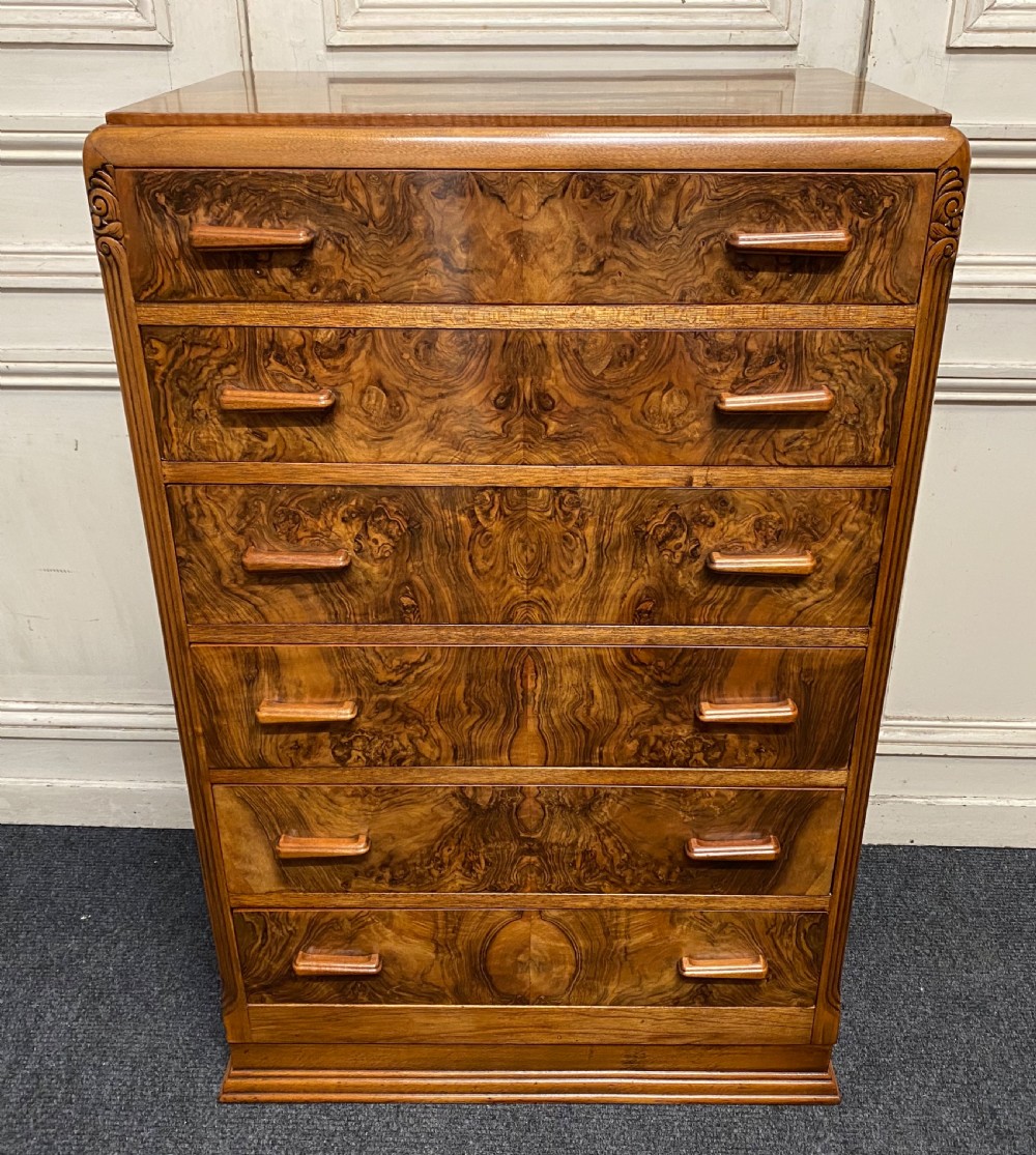 Burr Walnut Art Deco Chest of Drawers  View II