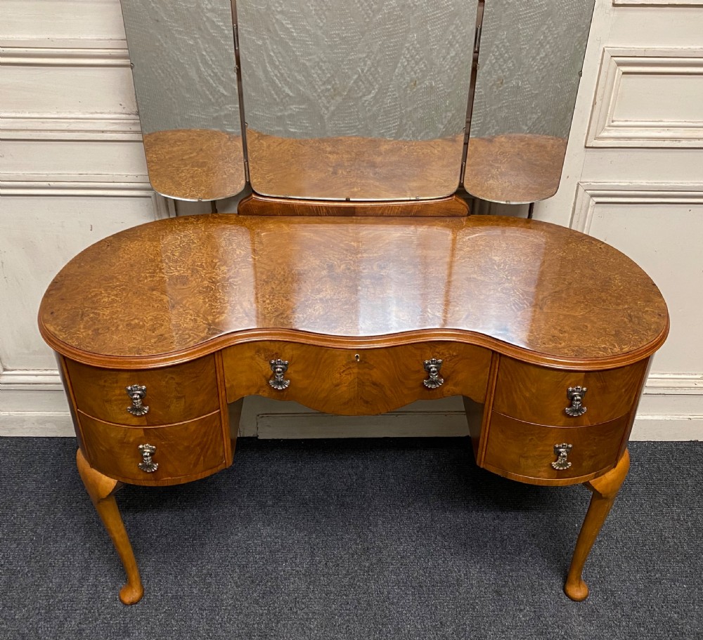 Burr Walnut Kidney Dressing Table View III
