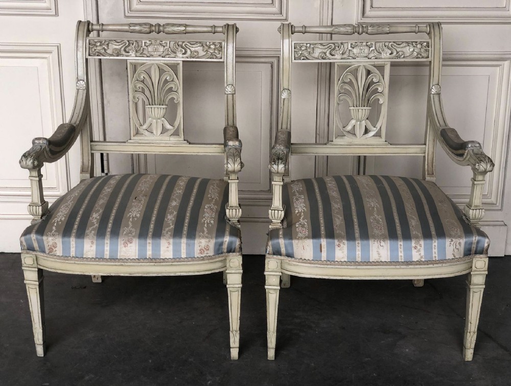 Pair French Original Paint Arm Chairs