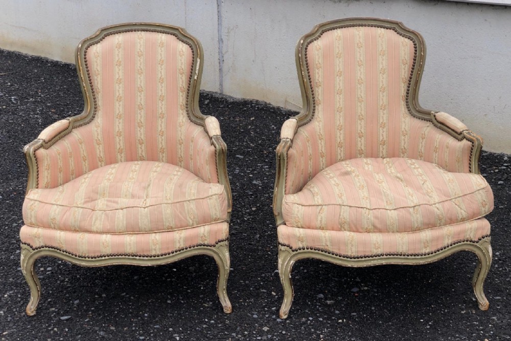Pair French Bergere Arm Chairs