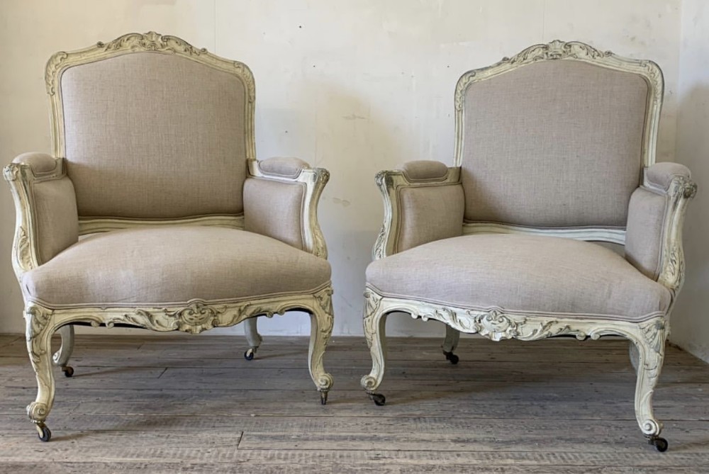 Superb Pair French Bergere Arm Chairs