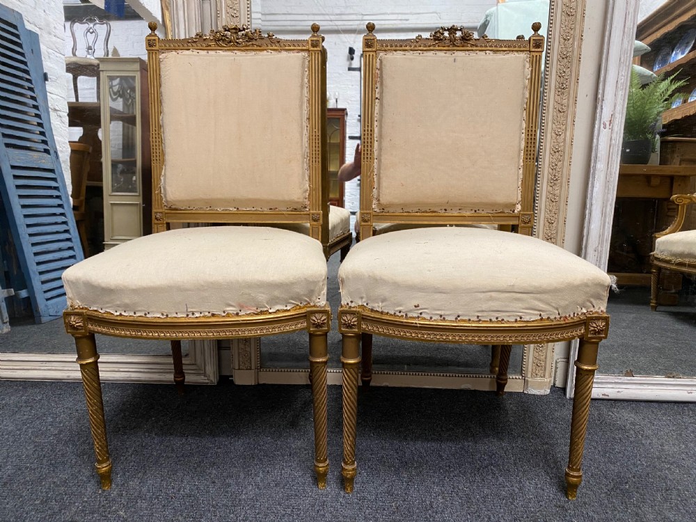 Pair French Gilt Wood Chairs View II