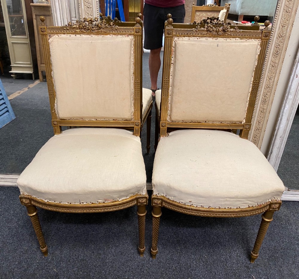 Pair French Gilt Wood Chairs View III