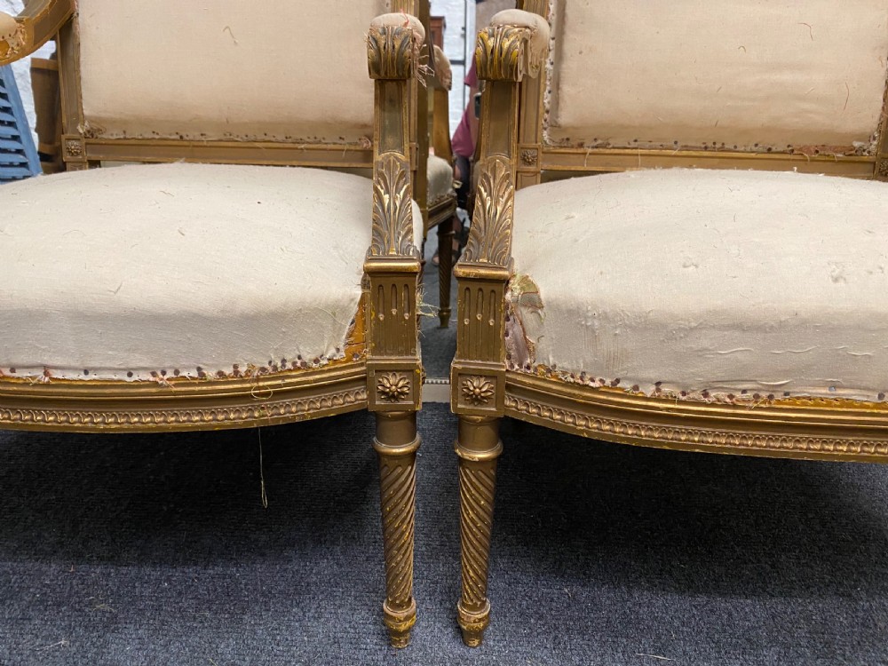 Pair French Gilt Wood Arm Chairs View IV