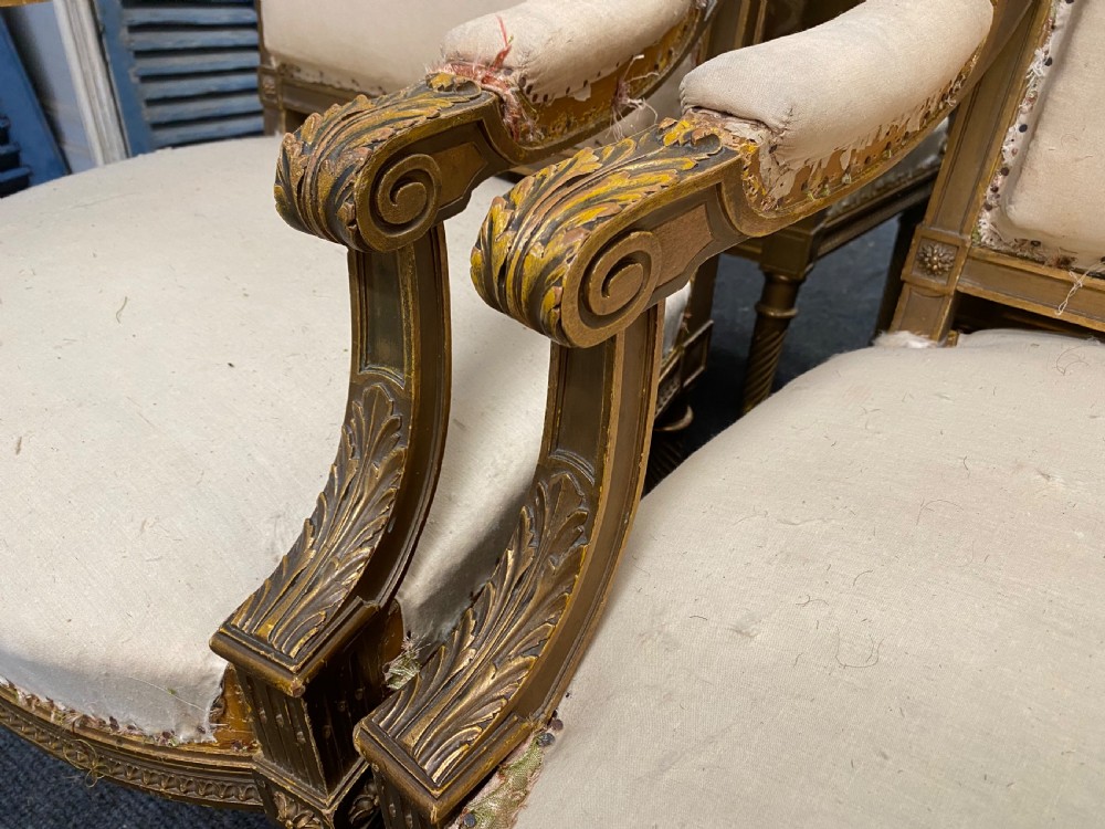 Pair French Gilt Wood Arm Chairs View VIII