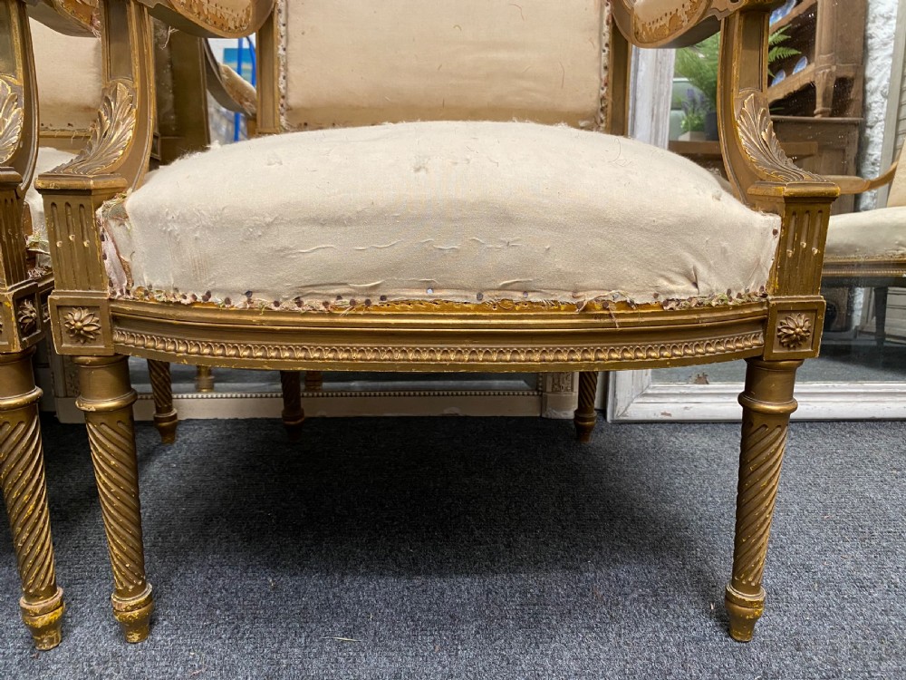 Pair French Gilt Wood Arm Chairs View IX