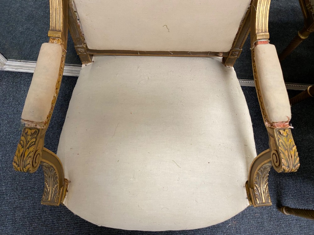 Pair French Gilt Wood Arm Chairs View XI
