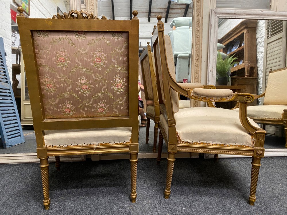 Pair French Gilt Wood Arm Chairs View XII
