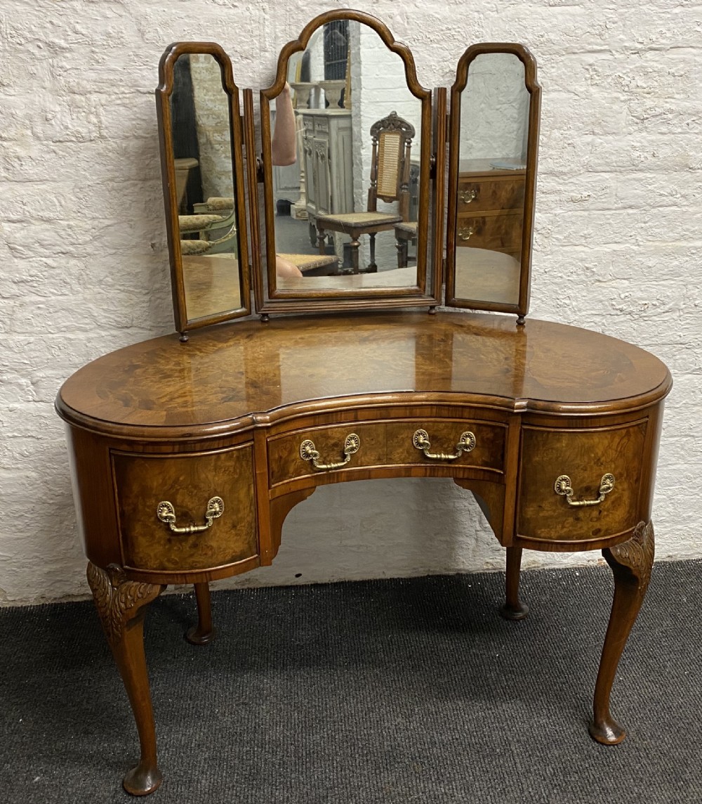 Burr Walnut Kidney Dressing Table