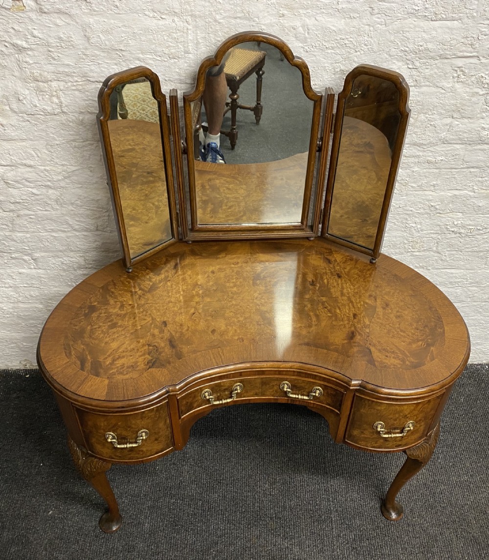 Burr Walnut Kidney Dressing Table View II