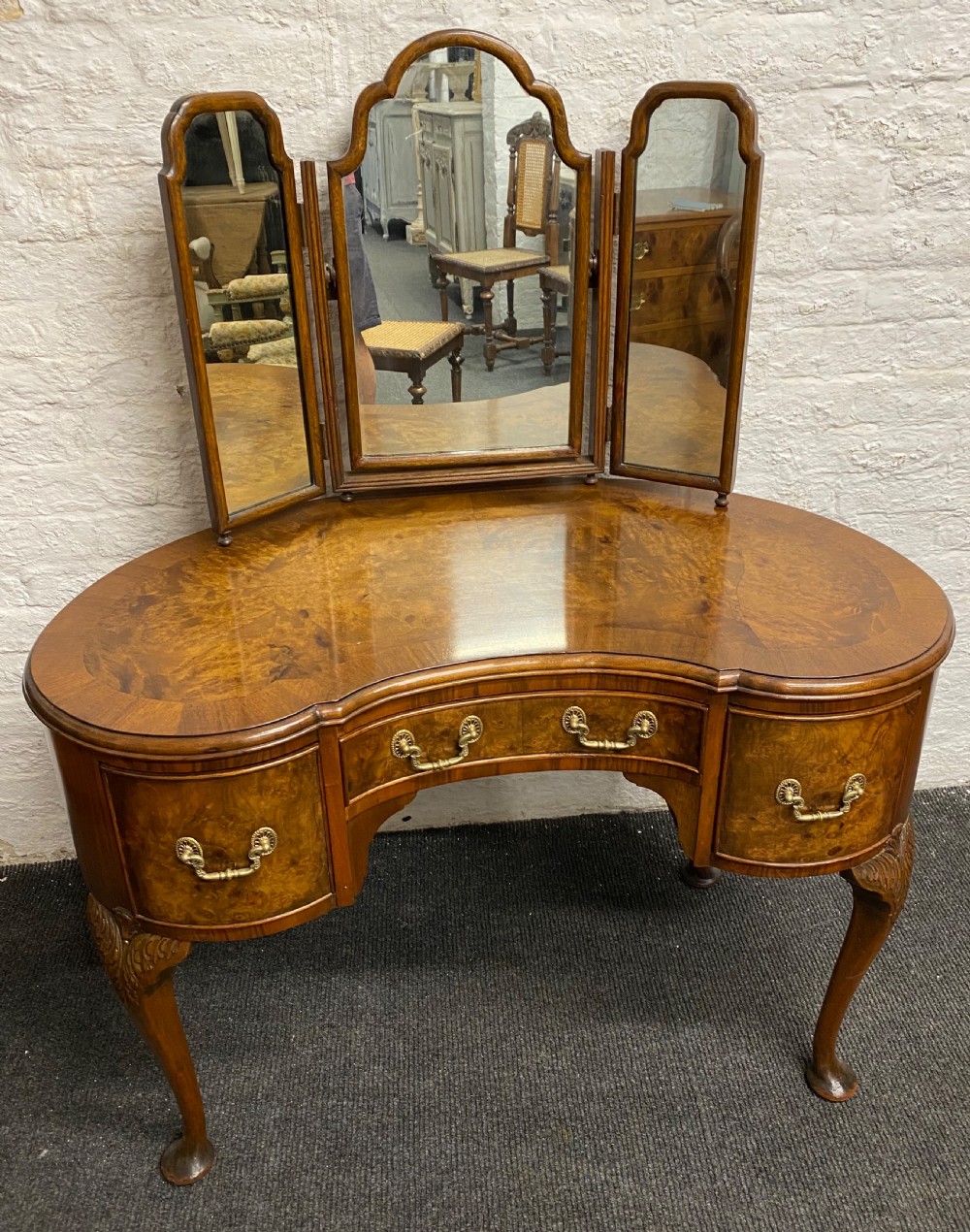 Burr Walnut Kidney Dressing Table View III