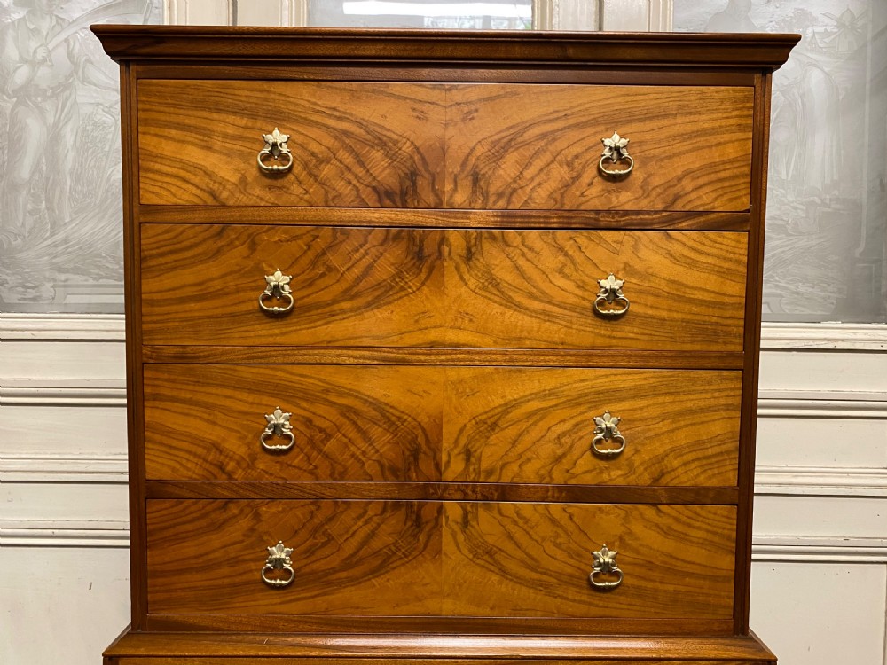 Burr Walnut Chest on Chest of Drawers View IV