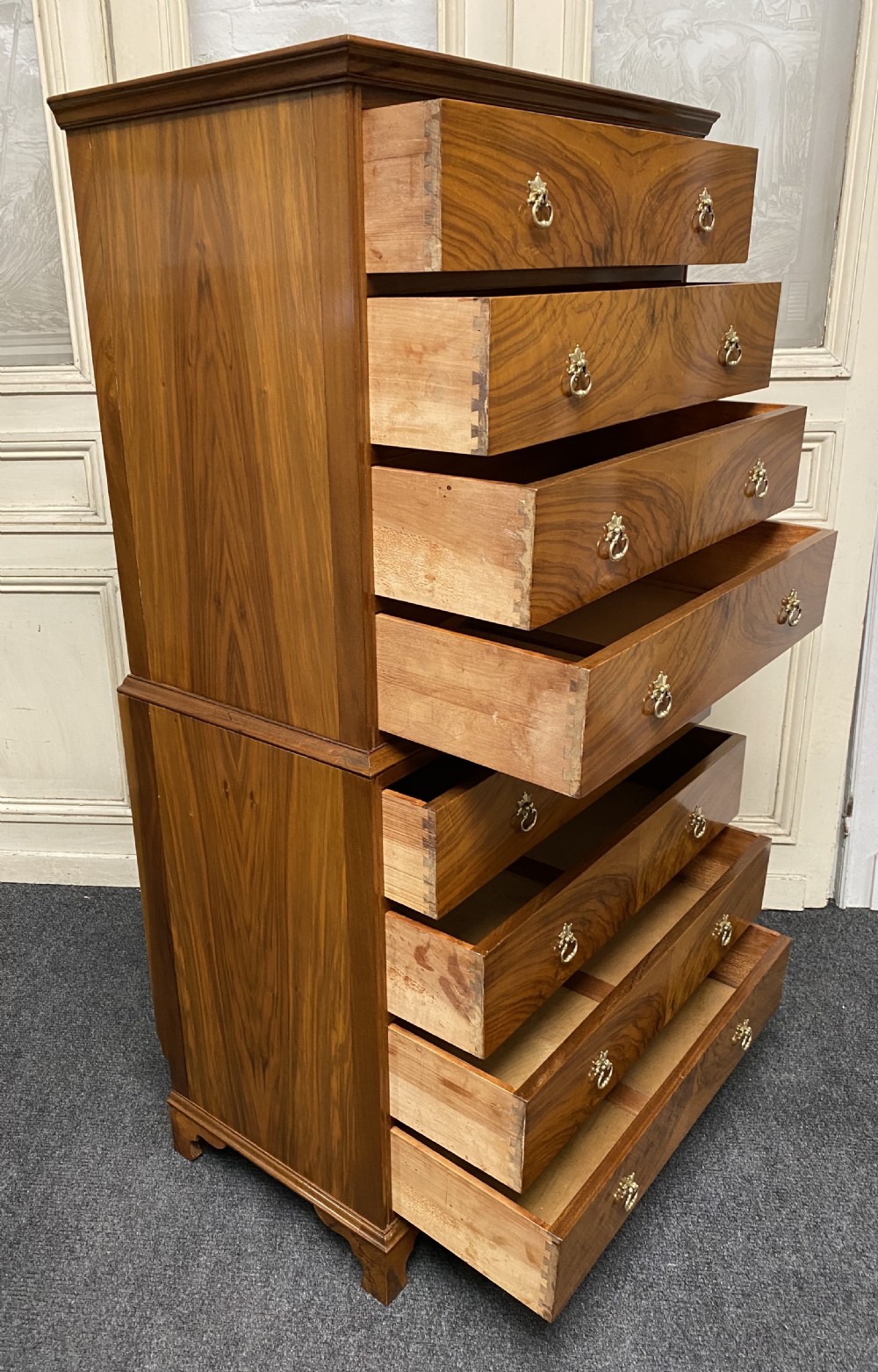 Burr Walnut Chest on Chest of Drawers View V