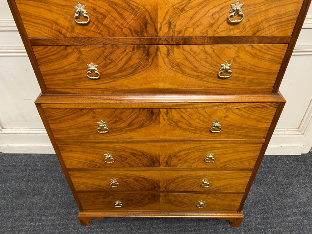 Burr Walnut Chest on Chest of Drawers View X