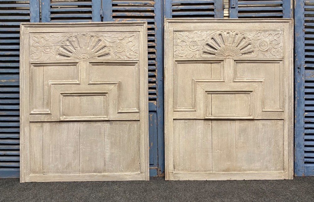 Pair Large Decorated Oak Wall Panels